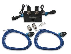 Holley Boost Control Solenoids Holley EFI, Dual Solenoid Valve, Billet Aluminum, 3 Port Manifold, 1/4 in. NPT, Push-lock Fittings, Two Terminated Connectors, Each