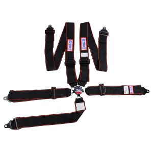 RJS SFI 16.1 Elite CAM-LOCK Harness 3" Pull Down Lap Belt Bolt 3" Shoulder Harness Individual Floor Mount Wrap/Blot 3" Single Sub Wrap/Bolt Black/Red