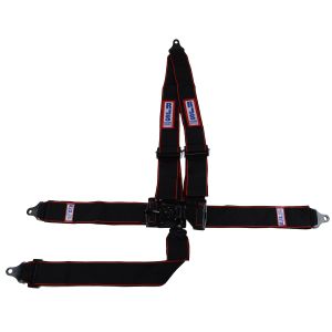 RJS SFI 16.1 Elite L&L Harness 3" Pull Down Lap Belt 3" Shoulder Harness "V" Roll Bar Mount 3" Single Sub All Bolt Ends Black/Red